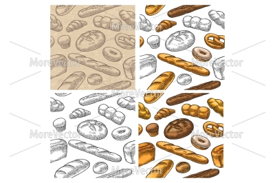 Seamless Pattern with Bread. engraving 