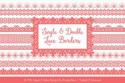 Mixed Lace Clipart Borders in Coral