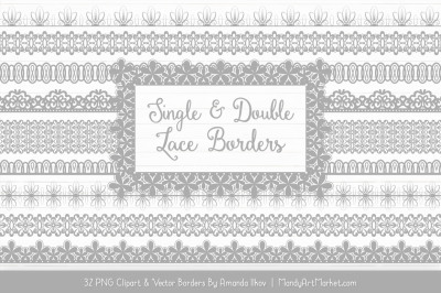 Mixed Lace Clipart Borders in Grey