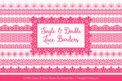 Mixed Lace Clipart Borders in Hot Pink
