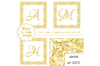 Framed Gold Monograms PNG alphabet clipart