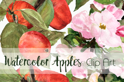 Watercolor Apples Clip Art Collection + Wreaths