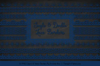Mixed Lace Clipart Borders in Navy