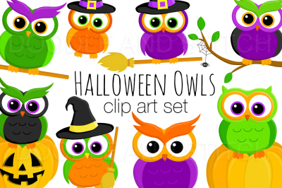 Halloween Owls Clip Art Set