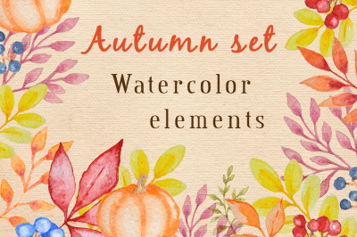 Watercolor autumn design kit