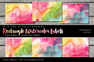 Rectangle Watercolor Labels With And Without Borders