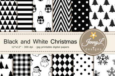 Black and White Christmas Digital Papers