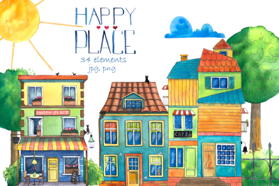 Happy Place (set of hand drawn watercolor illustrations)