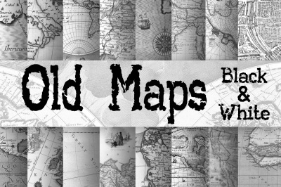 Old Maps Digital Paper in Black and White