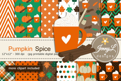 Pumpkin Spice Fall Digital Papers & Clipart SET