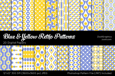 Blue And Yellow Retro Digital Papers