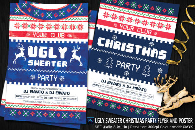 Ugly Sweater Christmas Party Flyer And Poster
