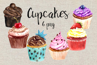 Watercolor Cupcakes Clip Art Set