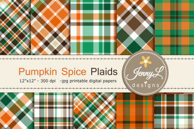 Pumpkin Spice Fall Plaid Digital Papers