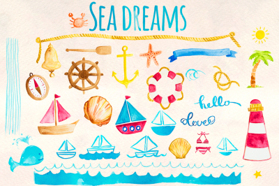 Seaside Ocean Nautical Watercolor Kit