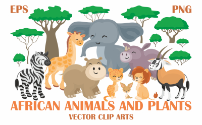 African animals and plants. Vector clip arts.