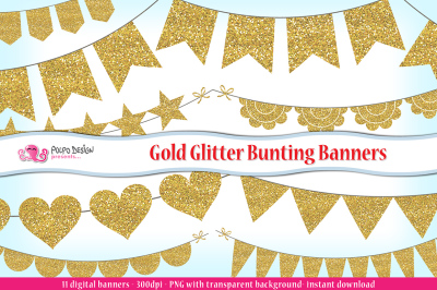 Gold Glitter Bunting Banners clipart