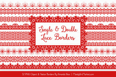 Mixed Lace Clipart Borders in Red