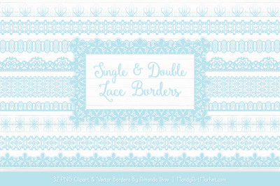 Mixed Lace Clipart Borders in Soft Blue