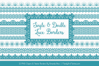 Mixed Lace Clipart Borders in Vintage Blue