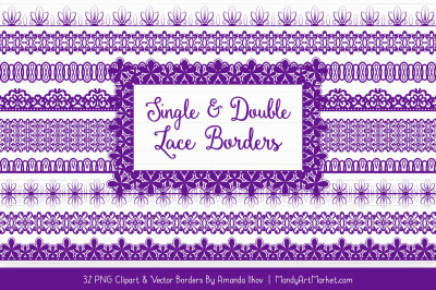 Mixed Lace Clipart Borders in Violet