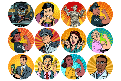 set pop art round icons characters avatar