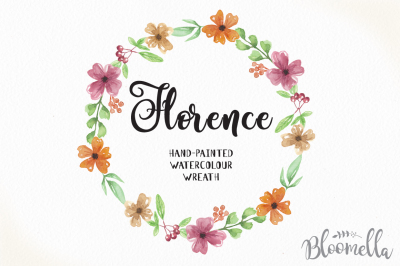 Hand Painted Watercolour Clip Art High Quality Floral Wreath - Florence