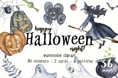 Happy Halloween night Watercolor clipart decoration