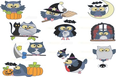 Halloween Owl Family illustration Pack