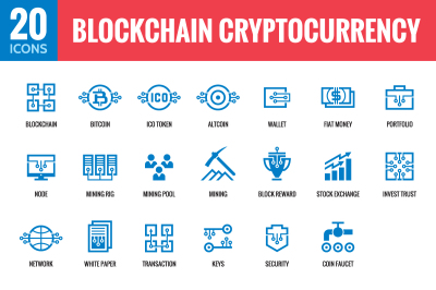Blockchain Cryptocurrency - 20 Vector Icons