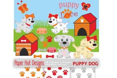Puppy Dog Clipart and Digital Papers