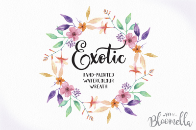 Hand Painted Watercolour Clip Art Floral Wreath - Exotic
