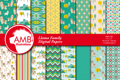 Llama Digital patterns, surface design, papers AMB-1987
