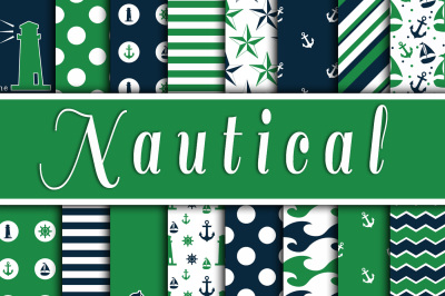 Green and Navy Nautical Designs Digital Paper