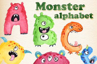 Monster kids alphabet clipart