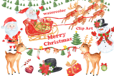 Watercolor Christmas Santa clipart