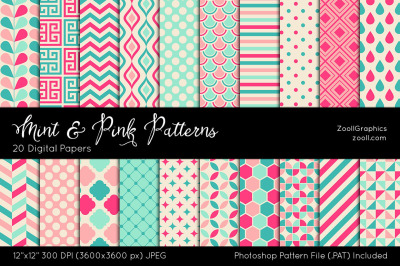 Mint And Pink Digital Papers