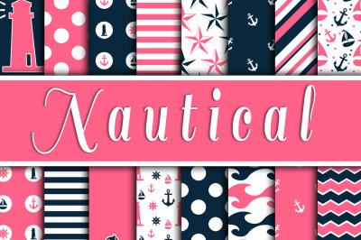 Pink and Navy Nautical Designs Digital Paper