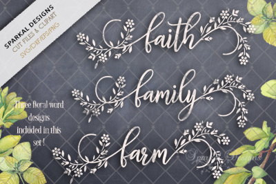 Floral FARMHOUSE Word Art, FAITH - FAMILY - FARM