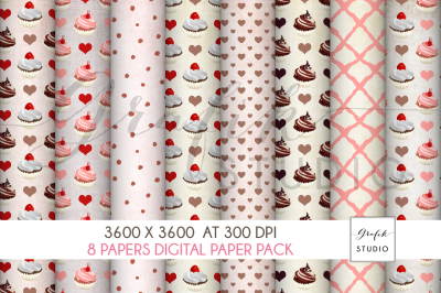 Strawberry and Chocolate Cupcakes Pattern Papers,Digital Paper, Seamless Pattern Pack