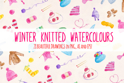 28 Knitting Watercolor Graphics