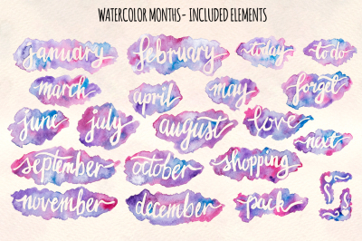 21 Month and Header Watercolors Graphics Kit