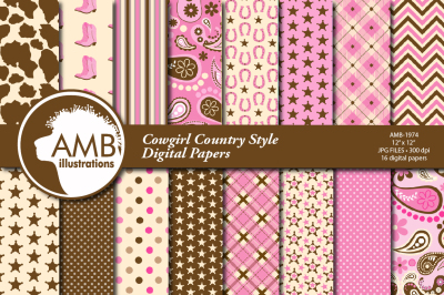 Cowgirl style surface design, patterns AMB-1974