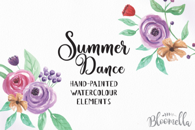Hand Painted Watercolour Floral Clip Art High Quality Flower Elements 