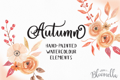 Fall Watercolour Floral Clip Art Hand Painted Harvest Festival Autumn Flower Elements