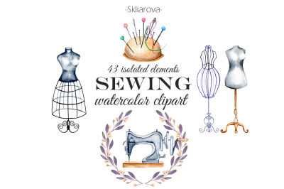Sewing. Watercolor clipart