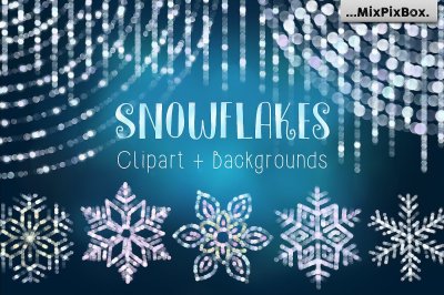 SNOWFLAKES Clipart + Backgrounds