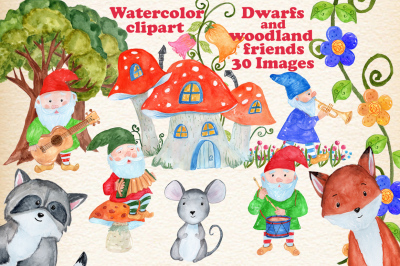 Forest Gnomes and animals clipart