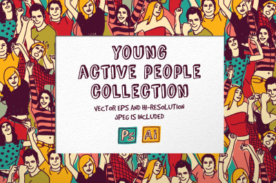 Young active people vector set