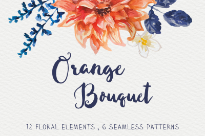 Orange Bouquet. Watercolor vector set.